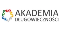Logo Akademii Długowieczności z kolorowym, abstrakcyjnym symbolem ludzkiej figury w okręgu.