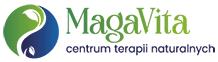  Logo "MagaVita centrum terapii naturalnych" – symbol yin-yang z liśćmi. Reprezentuje naturalne terapie.